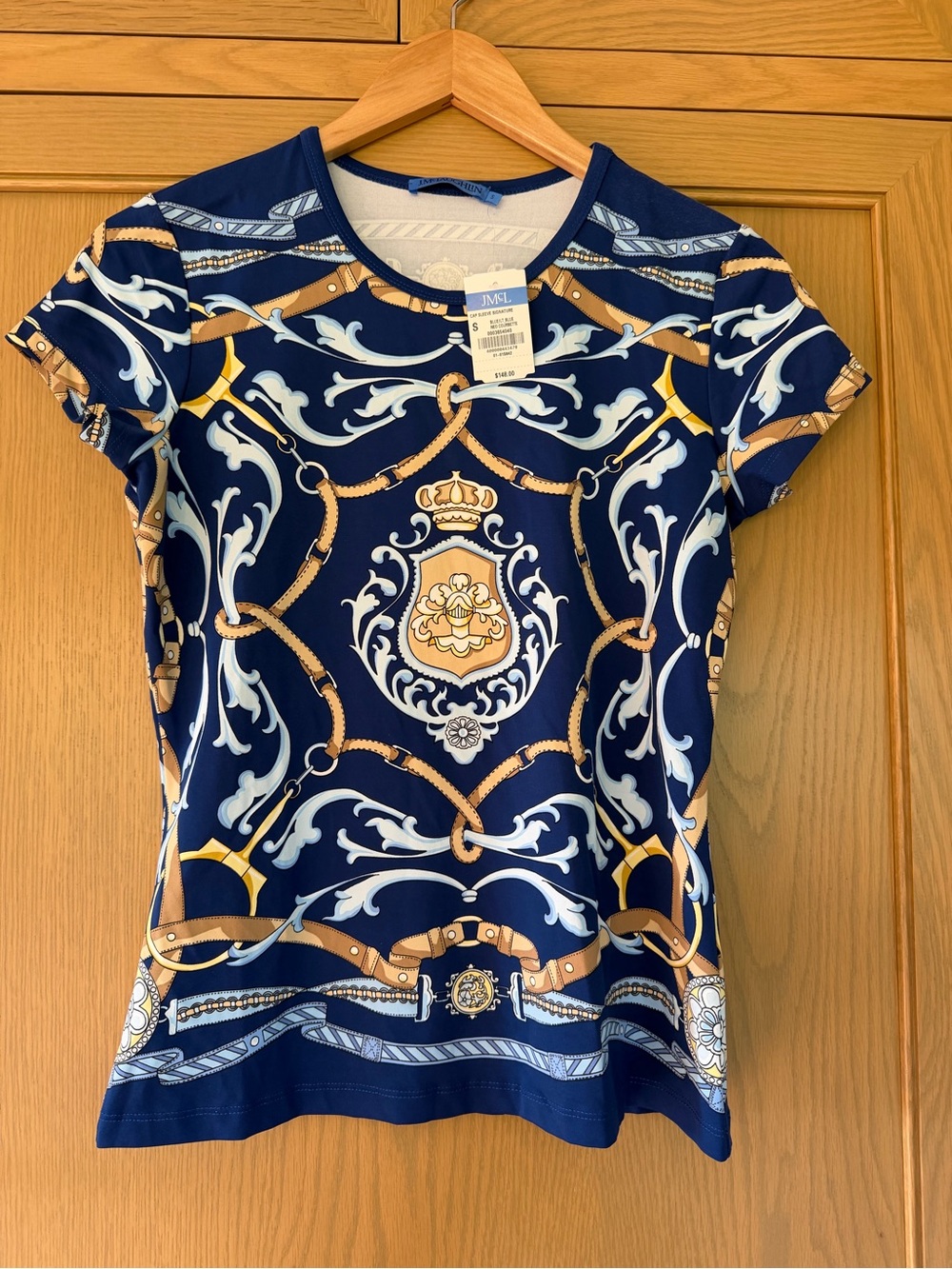 NWT J. McLaughlin Neo Courbette Blue Short Sleeve Tee / small